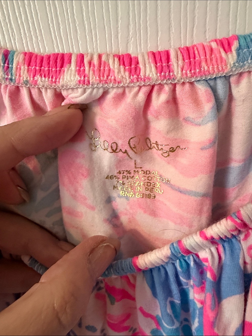 Lilly Pulitzer Off-Shoulder Ruffle Top in Pink, Blue and White - Picture 3 of 3